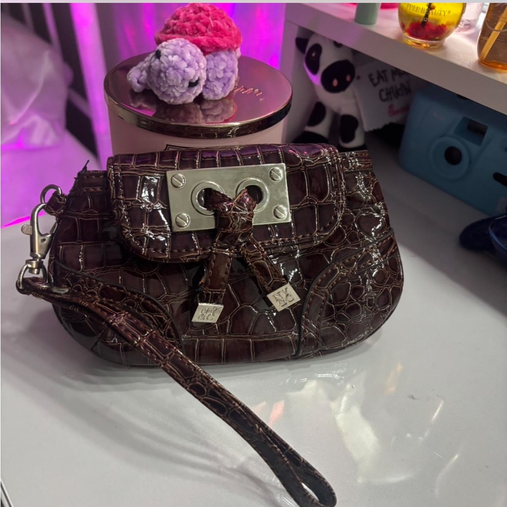 New York & Company Dark Brown Crocodile-Embossed Clutch